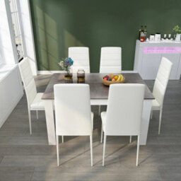Solid Dining Table And Chairs Set W/ 6 Pu Faux Leather Seat Kitchen Furniture - thumbnail 6
