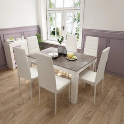 Solid Dining Table And Chairs Set W/ 6 Pu Faux Leather Seat Kitchen Furniture - thumbnail 5