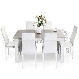 Solid Dining Table And Chairs Set W/ 6 Pu Faux Leather Seat Kitchen Furniture - thumbnail 4