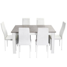 Solid Dining Table And Chairs Set W/ 6 Pu Faux Leather Seat Kitchen Furniture - thumbnail 1