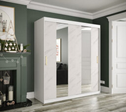 Arte Elegant White Geneva Sliding Door Wardrobe W1800mm H2000mm D620mm - Mirrored Doors, Gold Handles, Large Capacity - thumbnail 2