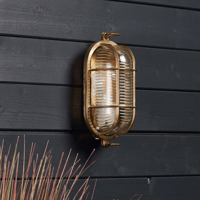 Portwest Westport Coastal Port Outdoor Flush Wall Light Brass - image 1