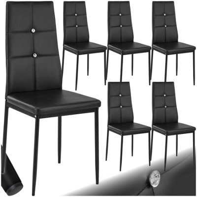 Tectake Set Of 6 Dining Chair Set - High Backrest, Slim Steel Legs & Rhinestone Highlights  - Black - image 1