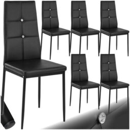 Tectake Set Of 6 Dining Chair Set - High Backrest, Slim Steel Legs & Rhinestone Highlights  - Black
