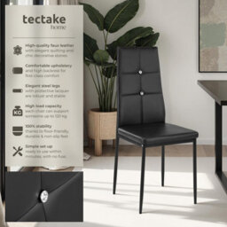Tectake Set Of 6 Dining Chair Set - High Backrest, Slim Steel Legs & Rhinestone Highlights  - Black - thumbnail 2