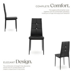 Tectake Set Of 6 Dining Chair Set - High Backrest, Slim Steel Legs & Rhinestone Highlights  - Black - thumbnail 3