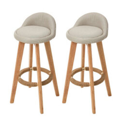Living And Home Set Of 2 Beige Bar Stools With Footrest And Backrest, 35Cm W X 85Cm H - thumbnail 3