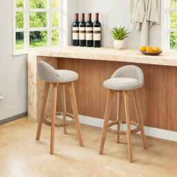 Living And Home Set Of 2 Beige Bar Stools With Footrest And Backrest, 35Cm W X 85Cm H