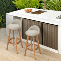 Living And Home Set Of 2 Beige Bar Stools With Footrest And Backrest, 35Cm W X 85Cm H - thumbnail 2