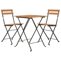 Berkfield 3 Piece Folding Bistro Set Solid Wood Teak And Steel - thumbnail 3