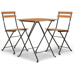 Berkfield 3 Piece Folding Bistro Set Solid Wood Teak And Steel - thumbnail 2