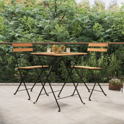 Berkfield 3 Piece Folding Bistro Set Solid Wood Teak And Steel - thumbnail 1