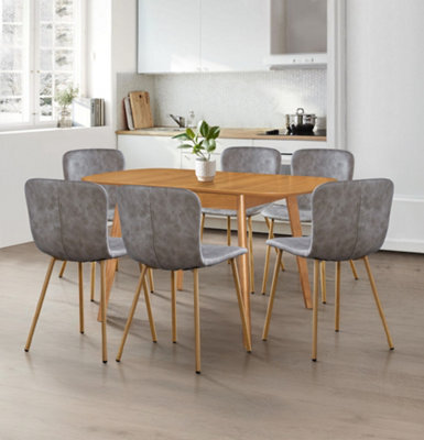 Hallowood Furniture Aston Butterfly Extending Table With 6 Taupe Faux Leather Chairs With Wooden Effect Legs - image 1