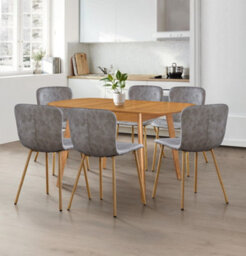 Hallowood Furniture Aston Butterfly Extending Table With 6 Taupe Faux Leather Chairs With Wooden Effect Legs