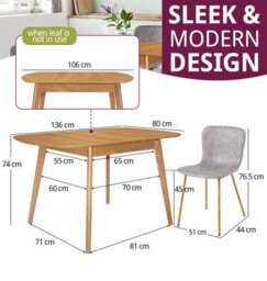 Hallowood Furniture Aston Butterfly Extending Table With 6 Taupe Faux Leather Chairs With Wooden Effect Legs - thumbnail 3