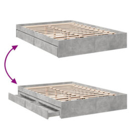 Berkfield Bed Frame With Drawers Without Mattress Concrete Grey 150X200 Cm King Size - thumbnail 7