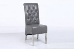 Modernique A Pair Grey Leather Aire Sara High Tuffted Metal Knocker Back Dining Chairs With Solid Chrome Legs - thumbnail 2