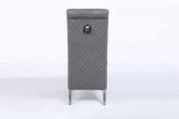 Modernique A Pair Grey Leather Aire Sara High Tuffted Metal Knocker Back Dining Chairs With Solid Chrome Legs - thumbnail 5