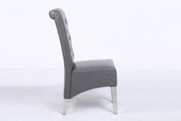 Modernique A Pair Grey Leather Aire Sara High Tuffted Metal Knocker Back Dining Chairs With Solid Chrome Legs - thumbnail 3