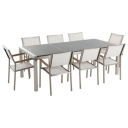 Beliani Garden Dining Set 8 Seater Grosseto Triple Plate Granite Polished Grey/ White - thumbnail 1