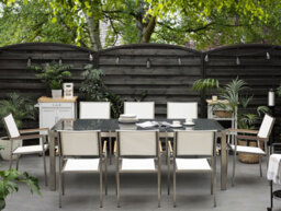 Beliani Garden Dining Set 8 Seater Grosseto Triple Plate Granite Polished Grey/ White - thumbnail 2