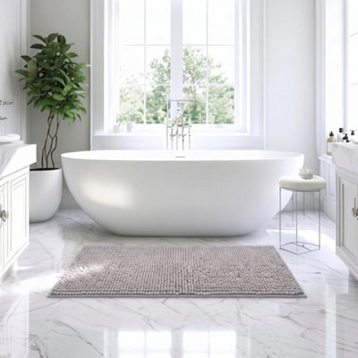 Moonlight Bedding Plush Chenille Bathroom Floor Mat Non-Slip Quick-Dry Absorbent Bathroom & Doorway Shower Rug Light Grey 60X90 Cm - image 1
