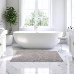 Moonlight Bedding Plush Chenille Bathroom Floor Mat Non-Slip Quick-Dry Absorbent Bathroom & Doorway Shower Rug Light Grey 60X90 Cm - thumbnail 1