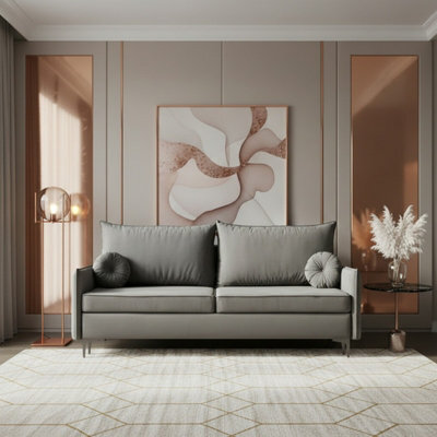 Leon M Upholstered Sofa Bed With Dl Sleeping Function Bedding Storage Metal Legs 216X96X101 Cm 200X140 Cm Light Grey - image 1