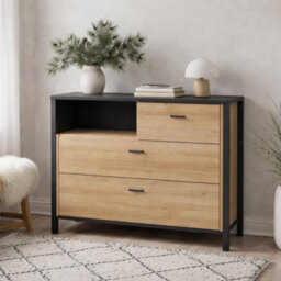 Wyld Haus Egtved 3-Drawer Chest In Black And Natural Oak Effect (Compact) - thumbnail 1