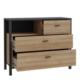 Wyld Haus Egtved 3-Drawer Chest In Black And Natural Oak Effect (Compact) - thumbnail 5