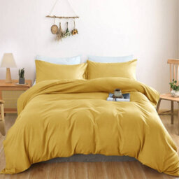 Ameha Plain 3-Piece Duvet Ochre Quilt Cover Breathable Microfiber Reversible Super King Set With Pillowcase 260 X 220 Cm