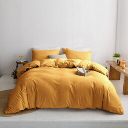 Ameha Plain 3-Piece Duvet Ochre Quilt Cover Breathable Microfiber Reversible Super King Set With Pillowcase 260 X 220 Cm - thumbnail 2
