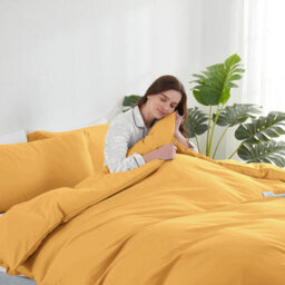 Ameha Plain 3-Piece Duvet Ochre Quilt Cover Breathable Microfiber Reversible Super King Set With Pillowcase 260 X 220 Cm - thumbnail 5