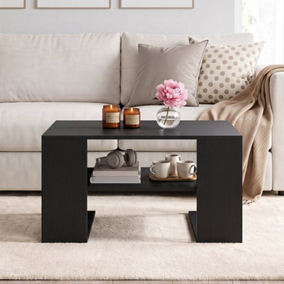 Black 75 Cm Square Wooden Cocktail Accent Table For Living Room Office With Storage - image 1