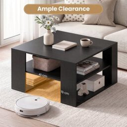 Black 75 Cm Square Wooden Cocktail Accent Table For Living Room Office With Storage - thumbnail 5