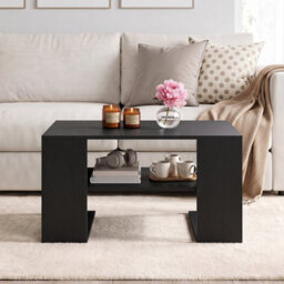 Black 75 Cm Square Wooden Cocktail Accent Table For Living Room Office With Storage - thumbnail 1