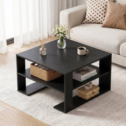 Black 75 Cm Square Wooden Cocktail Accent Table For Living Room Office With Storage - thumbnail 4