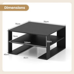 Black 75 Cm Square Wooden Cocktail Accent Table For Living Room Office With Storage - thumbnail 2