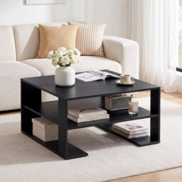 Black 75 Cm Square Wooden Cocktail Accent Table For Living Room Office With Storage - thumbnail 3