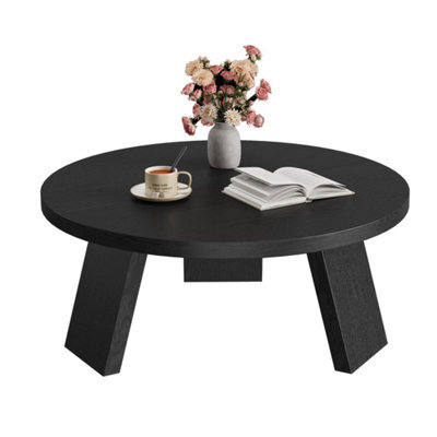 Black Modern 85Cm Round Dining Table Kitchen Wood Top & Slope Legs - image 1