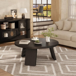 Black Modern 85Cm Round Dining Table Kitchen Wood Top & Slope Legs - thumbnail 4