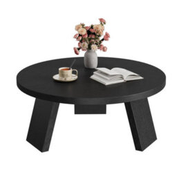 Black Modern 85Cm Round Dining Table Kitchen Wood Top & Slope Legs - thumbnail 1