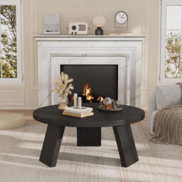 Black Modern 85Cm Round Dining Table Kitchen Wood Top & Slope Legs - thumbnail 3