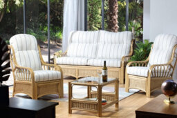 Desser Vale Light Oak 3 Seater Sofa & 2 Armchairs Indoor Real Cane Rattan Conservatory Suite With Uk Sewn Cushions In Linen Taupe - thumbnail 2