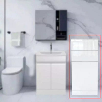 D Pro T Bathrooms Modern Handleless High Gloss White Bathroom Storage Cabinet - 1 Door 2 Drawer, 1200mm Durable, Space-Saving Design