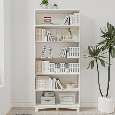 Urbn-Living Urbnliving 180Cm Height White 6 Tier Wide Wooden Bookcase Shelf Storage Display Shelving Unit - image 1