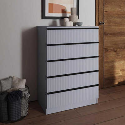 Matt Grey Ripple Design 5 Drawer Chest Of Drawers Bedroom Furniture - image 1
