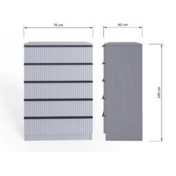 Matt Grey Ripple Design 5 Drawer Chest Of Drawers Bedroom Furniture - thumbnail 2