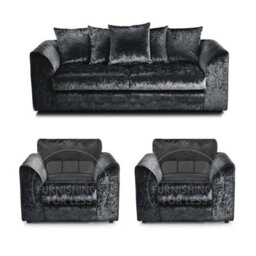 Furnishings For Less UK Crystal Crushed Velvet 3 Piece Sofa Set - 3 1 1 Black - Scatter Back