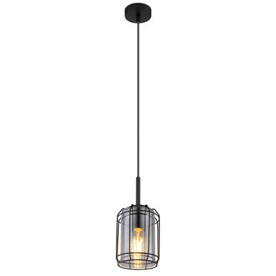 Luminosa Lighting Luminosa Kammi Wire Frame Pendant Ceiling Light Matt Black Smoke Glass Shade 1X E27 - image 1